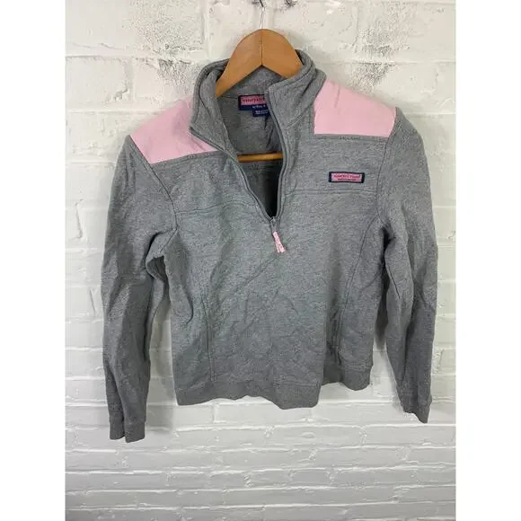 Vineyard Vines Women's 1/4 Zip Knit Sweater Long Sleeve Gray Pink Size XS - Picture 1 of 4